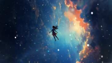 动漫女孩漂浮天空动态壁纸