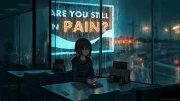 动漫女孩咖啡店雨夜动态壁纸