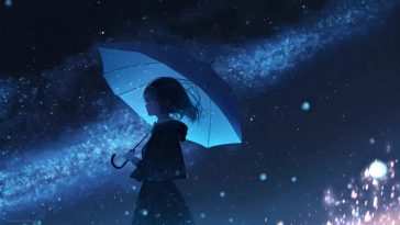 动漫女孩雨伞银河动态壁纸