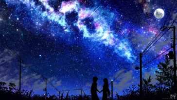 动漫情侣剪影银河星空动态壁纸