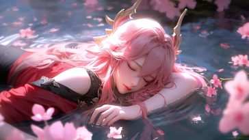 樱花动漫动态壁纸：Yae Miko 沉睡于水