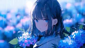 动漫女孩雨中花园动态壁纸