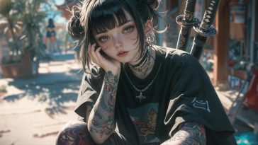 动漫武士女孩纹身动态壁纸