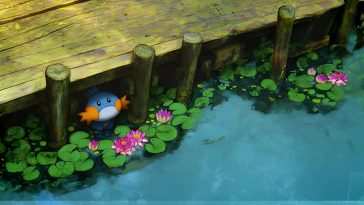 动漫动态壁纸：雨中池塘的Mudkip
