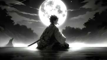 《鬼灭之刃》Tanjiro月夜黑白动态壁纸