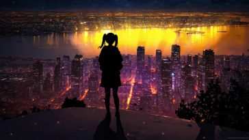 动漫剪影女孩观城动态壁纸