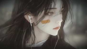 悲伤动漫女孩听音乐动态壁纸