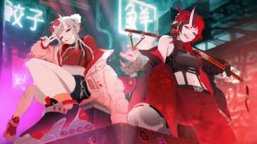 动漫少女赛博朋克武士鬼面动态壁纸