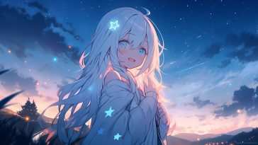 动漫女孩蓝色星空动态壁纸