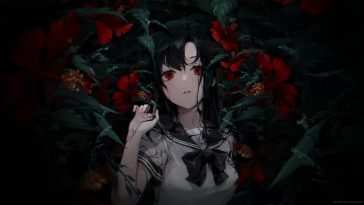 动漫少女雨中花朵动态壁纸