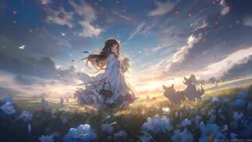 动漫女孩花田动态壁纸