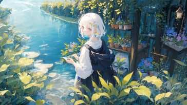 动漫女孩河边花店动态壁纸