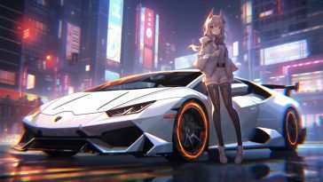 动漫女孩与兰博基尼动态壁纸