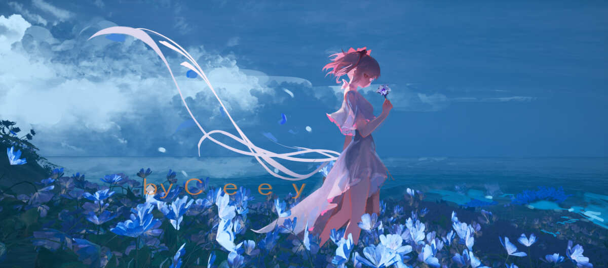 梦幻少女与蓝色花海