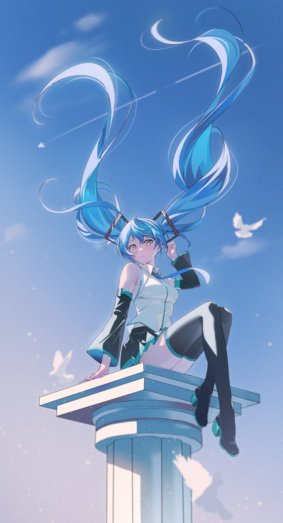蓝发少女柱上