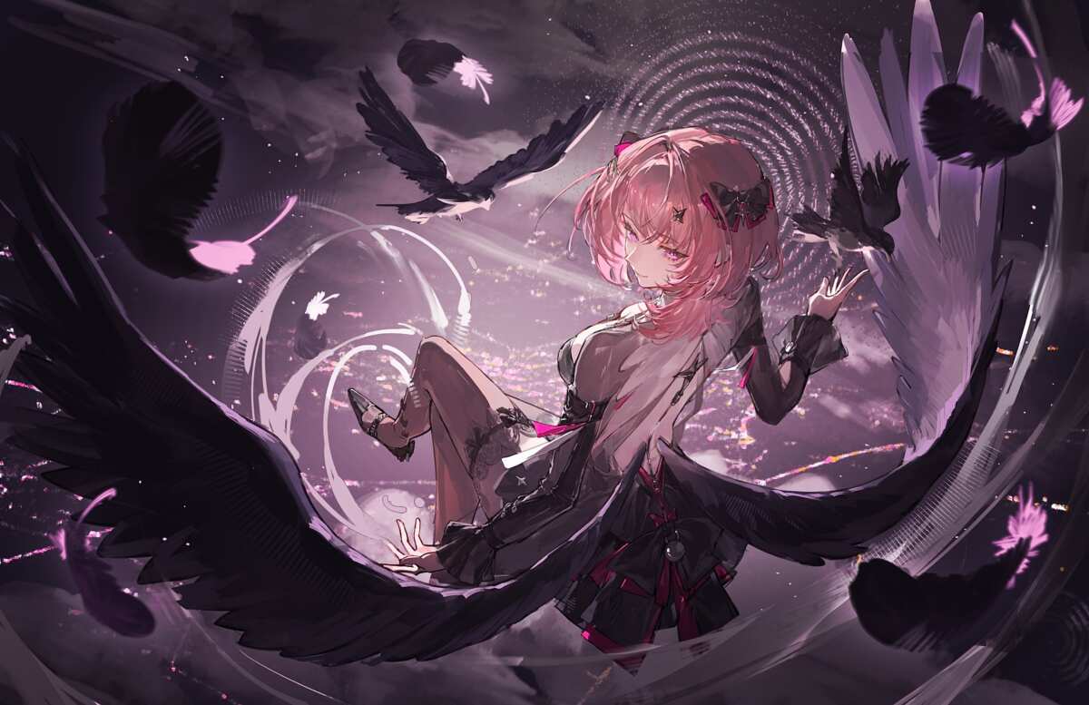 粉色短发少女与乌鸦