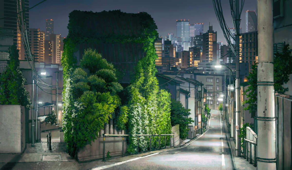 都市绿意夜幕