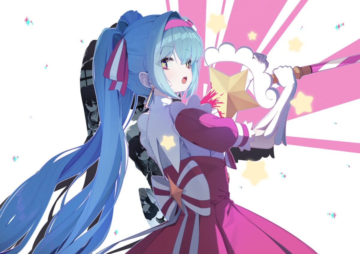 蓝色长发女孩粉色魔法杖