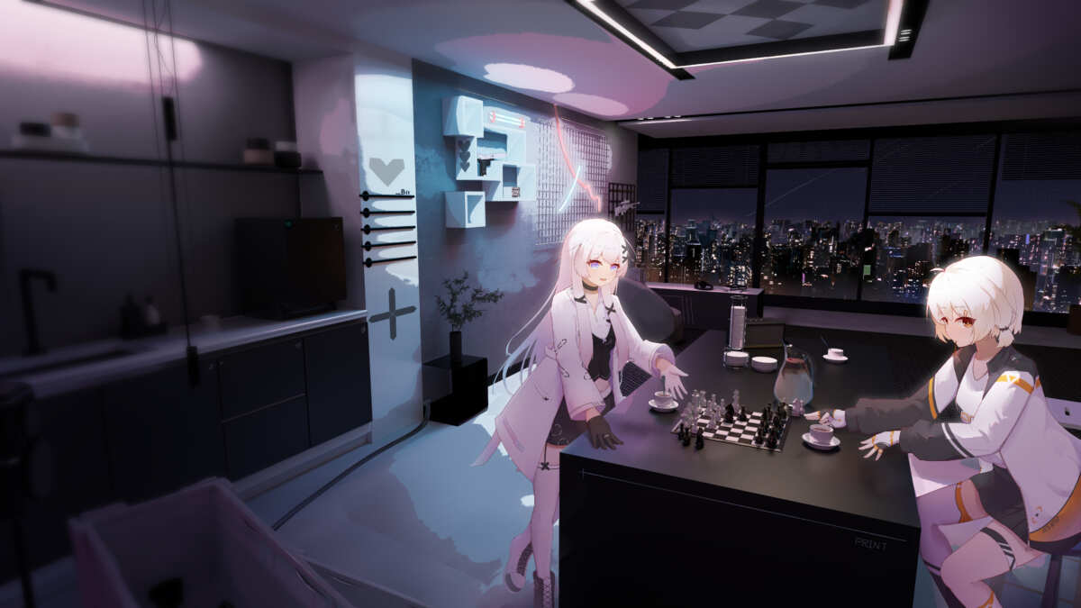 白色长发少女对弈