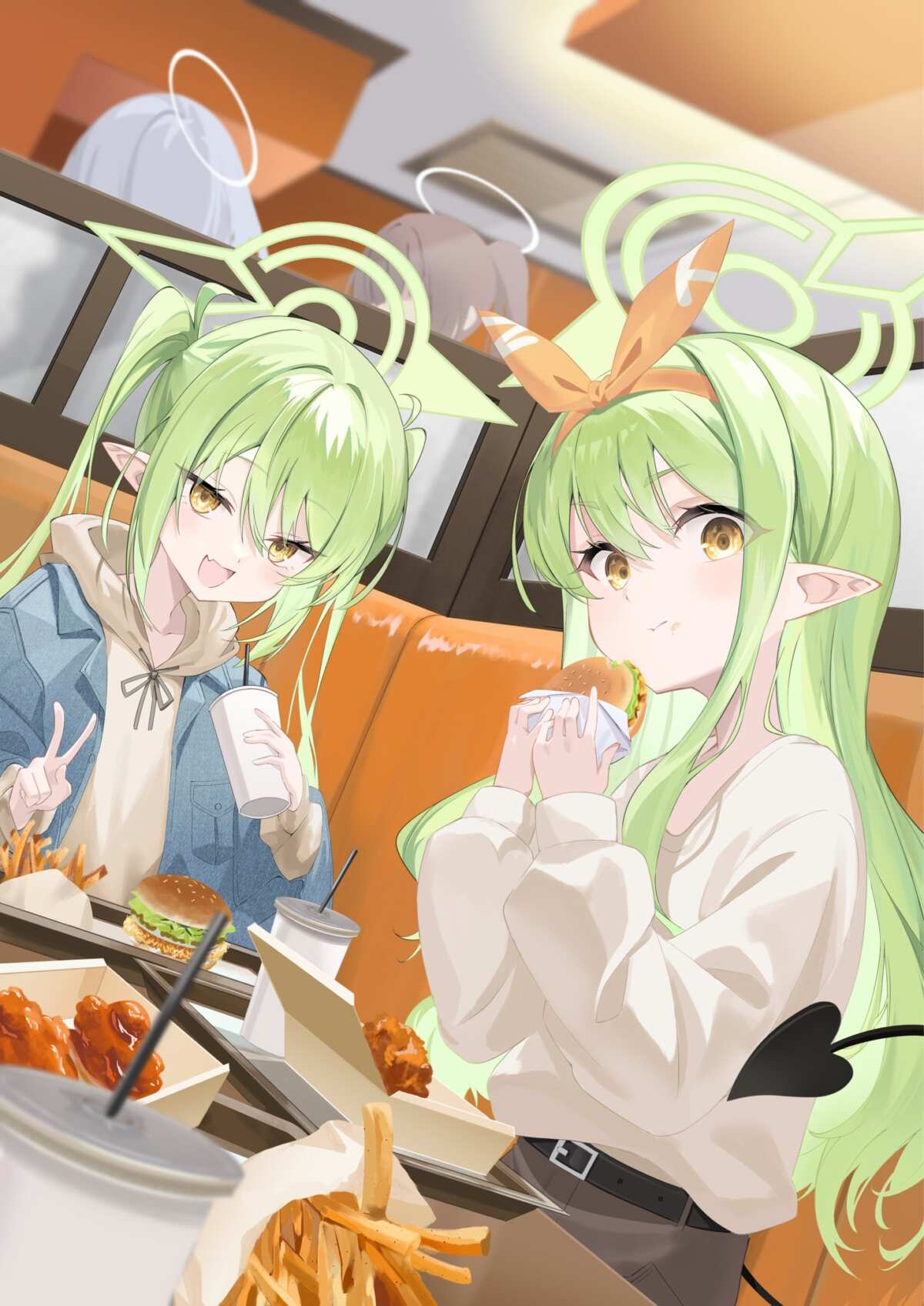 绿色长发女孩美食桌面壁纸