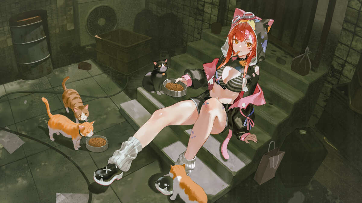 红发少女与猫咪