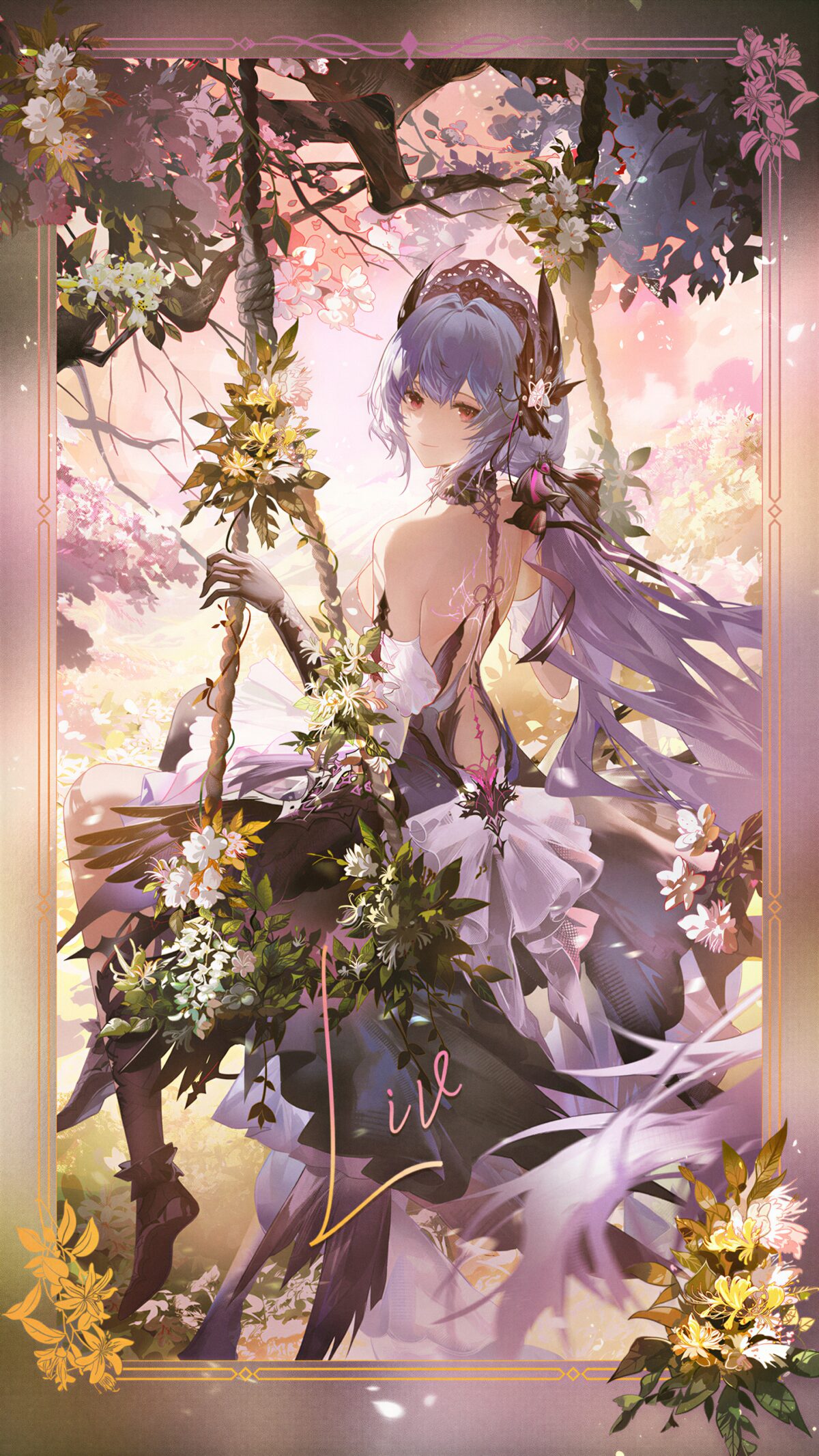 紫发少女与花