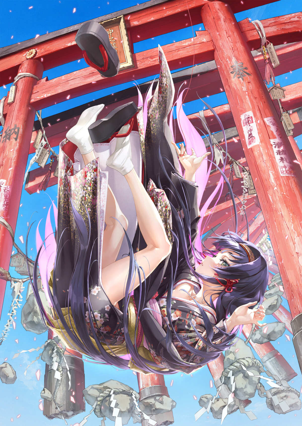 紫发少女倒挂红鸟居