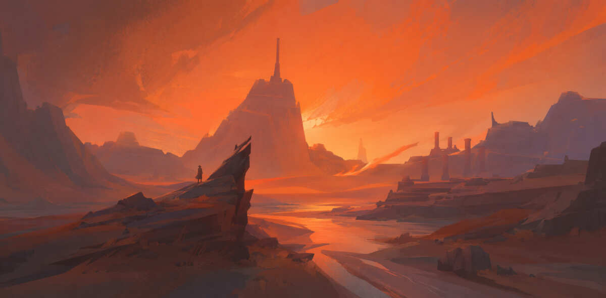 橙红日落沙漠风景