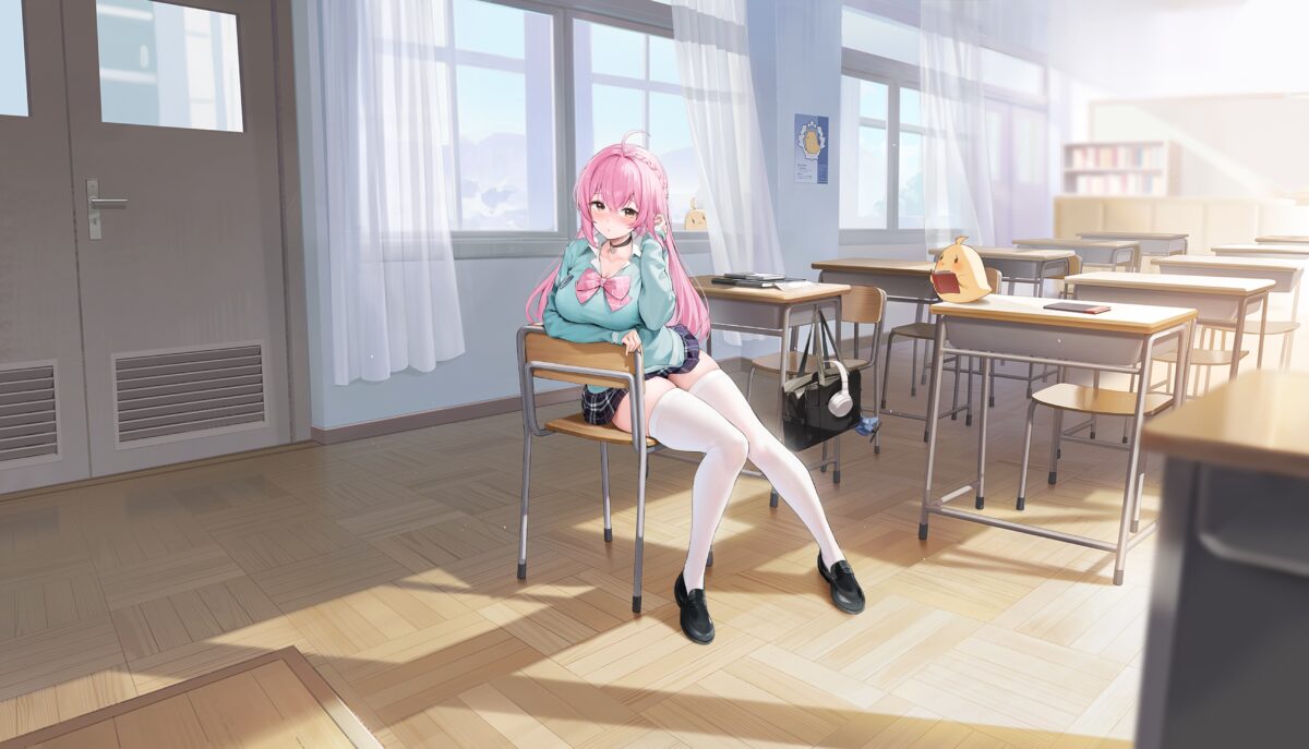粉色长发女孩教室静物