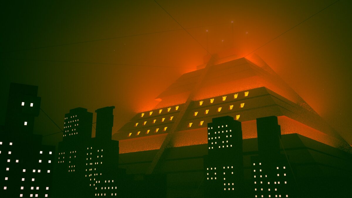 红色金字塔城市夜景
