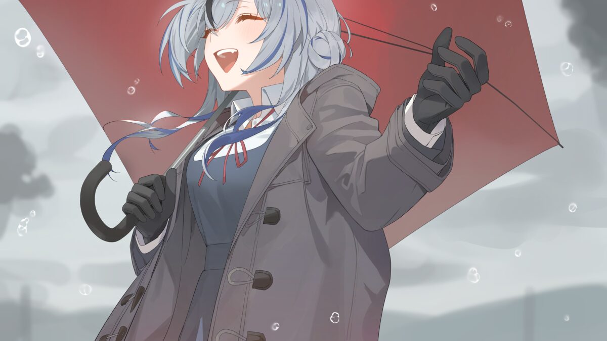银发少女撑伞