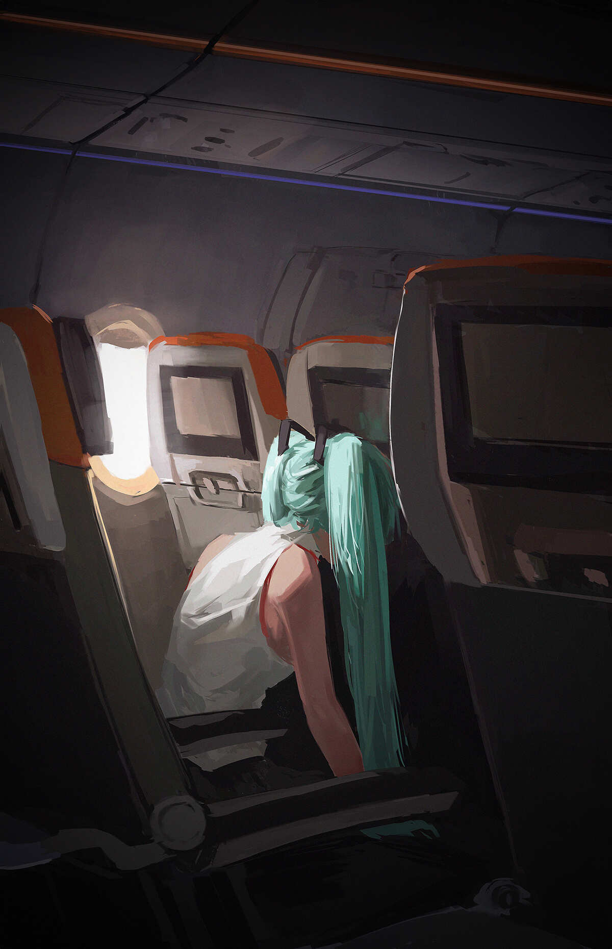 绿发少女飞机内