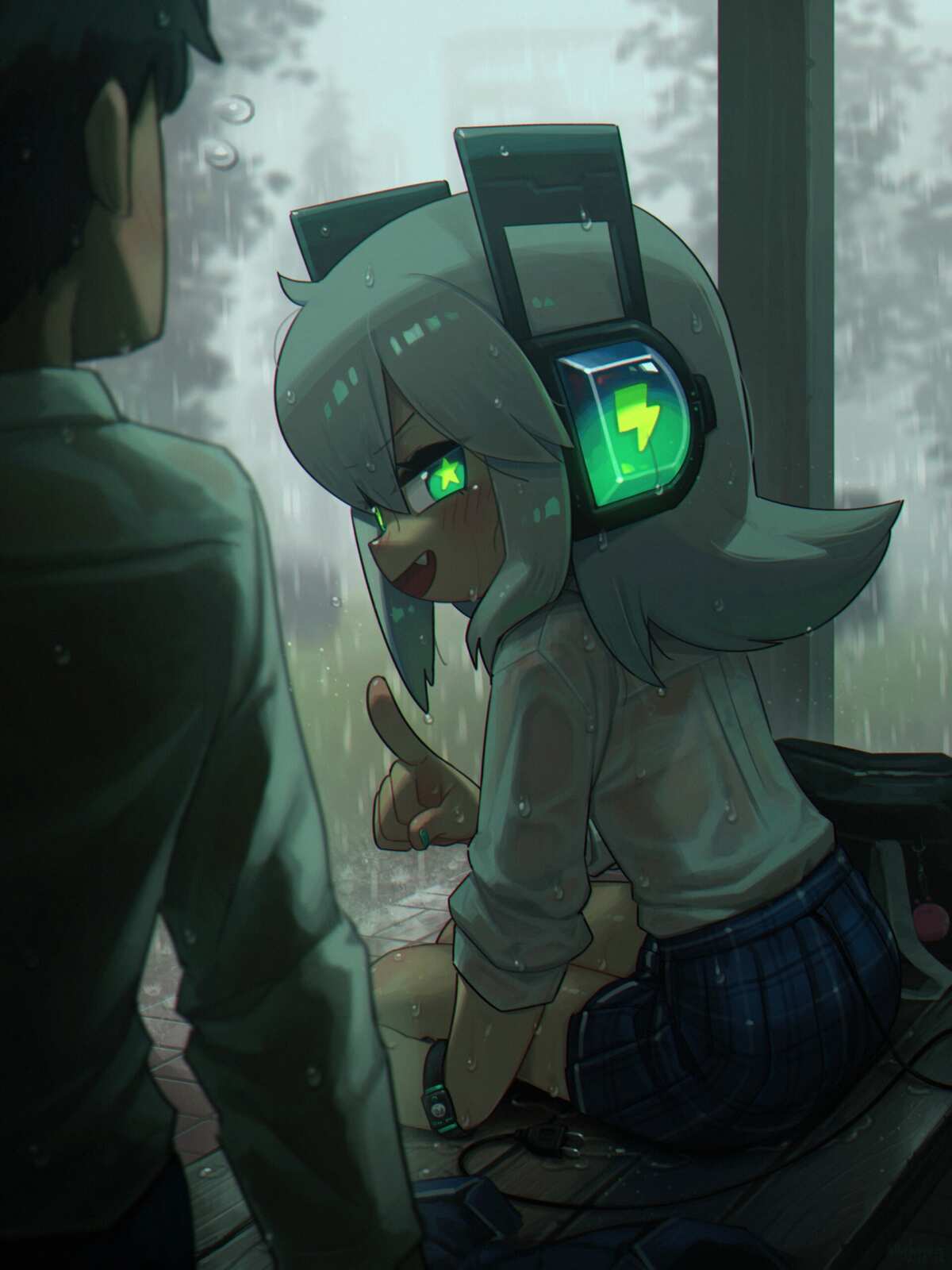 雨中耳机女孩