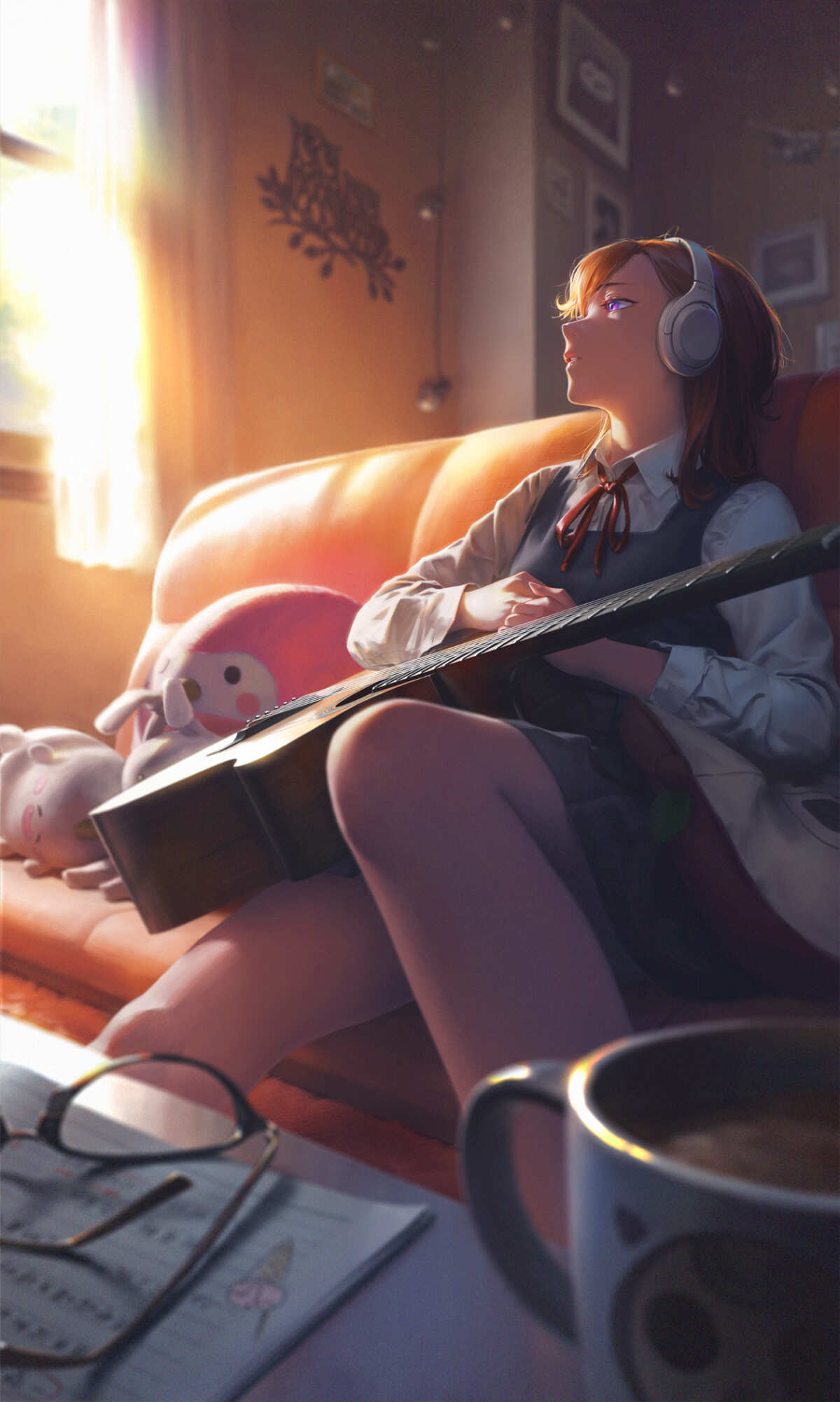 阳光下的吉他少女