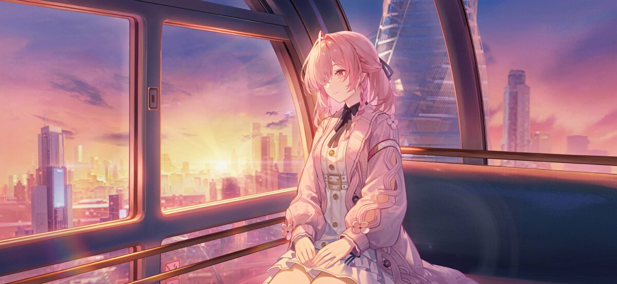 粉红少女与城市日落