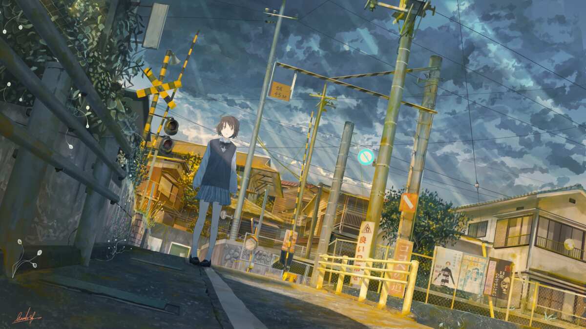 日落时分的小镇街道