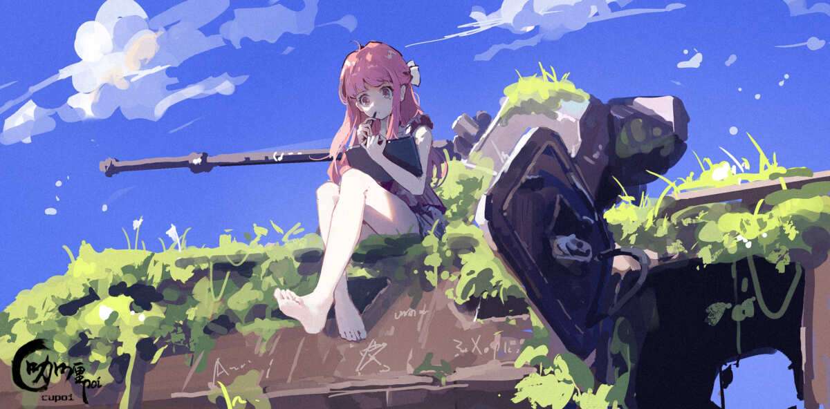 粉色长发少女与战车