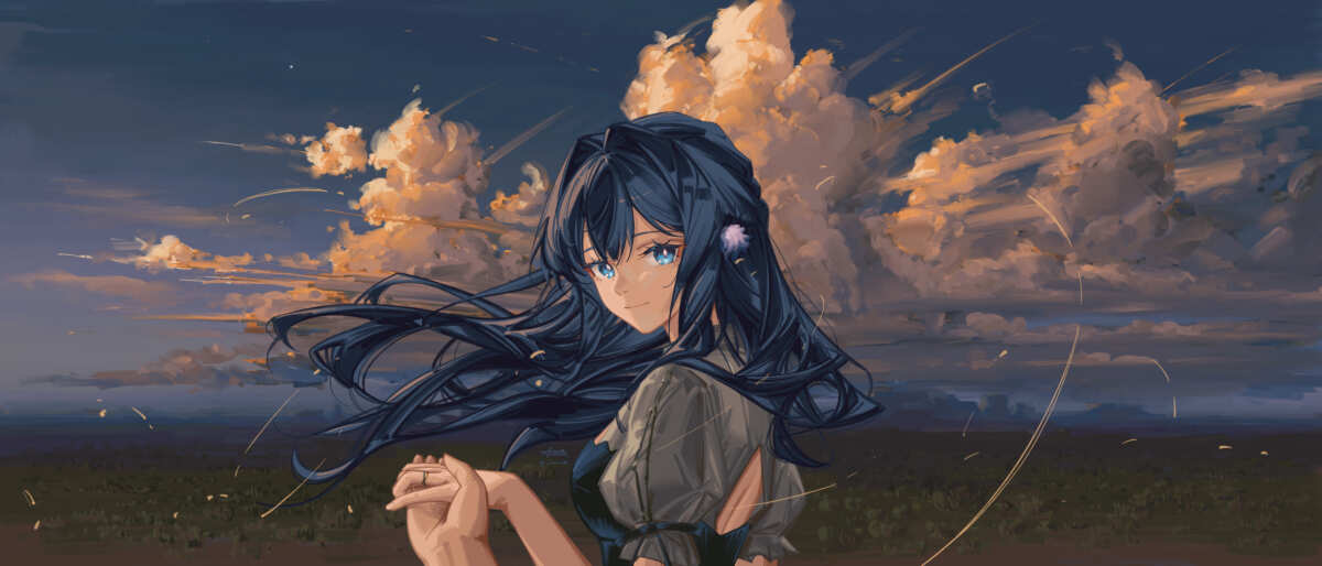 蓝发女孩与天空