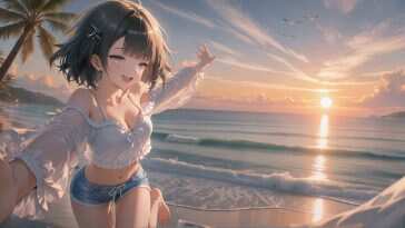 《明日方舟》海滩自拍动态壁纸