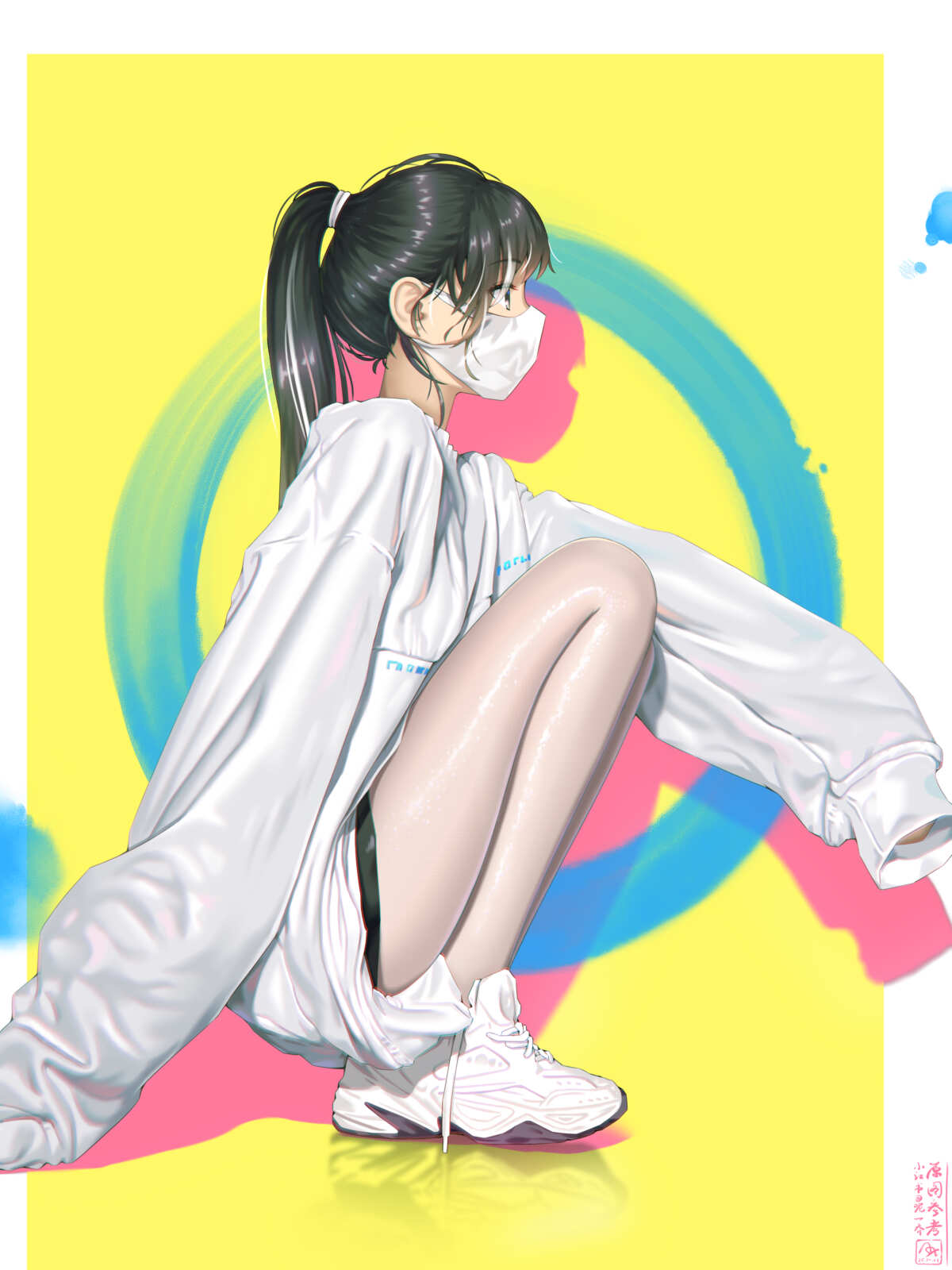动漫女孩侧脸蹲坐
