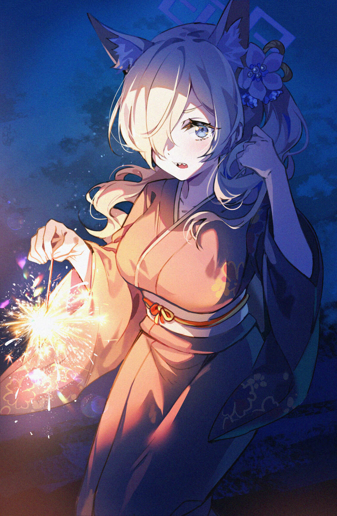 蓝发少女烟花