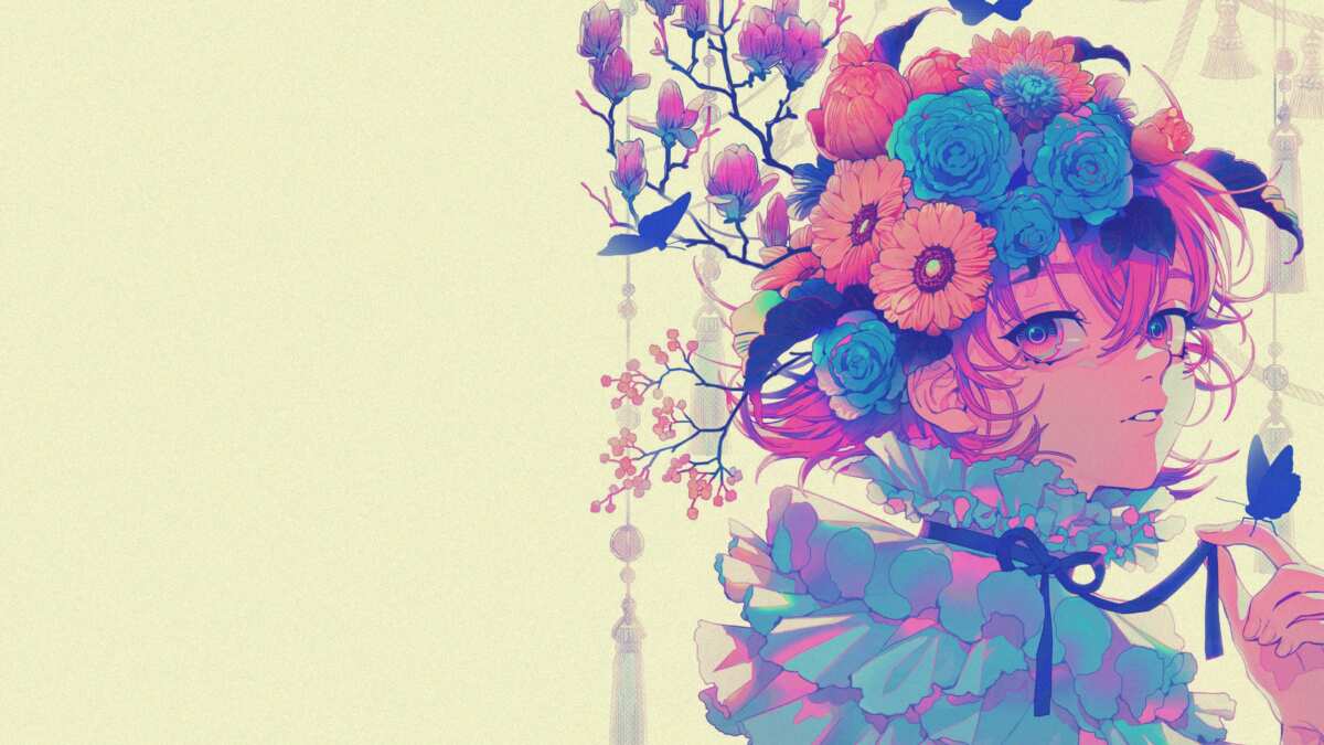 粉蓝花卉少女