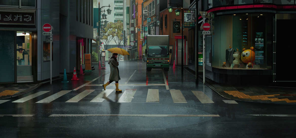 雨中漫步的城市街道
