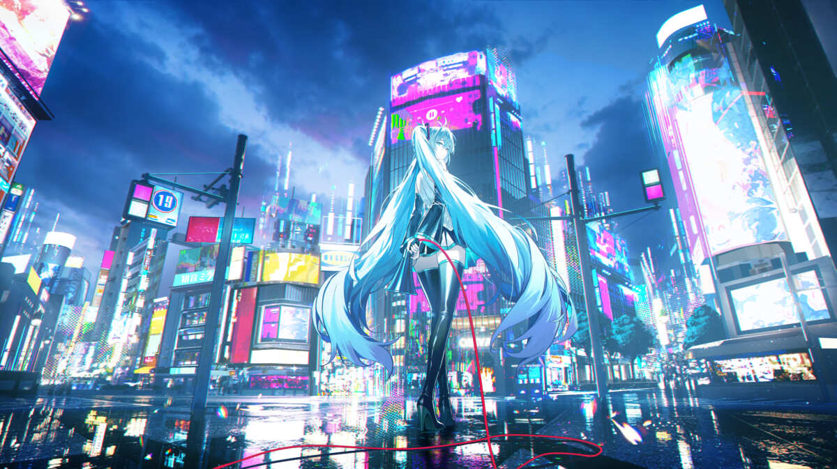 霓虹都市中的蓝发少女
