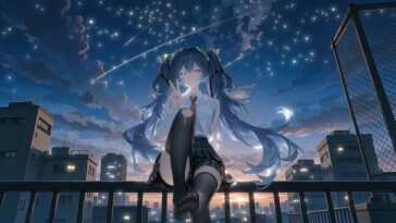 Miku星夜屋顶动态壁纸